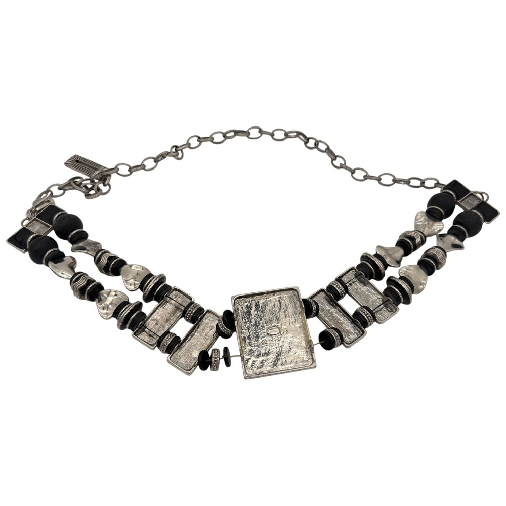 Chicos Silver Tone Black Resin Statement Chain Belt Boho Southwestern - Picture 6 of 7